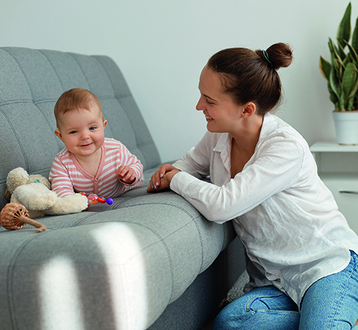 mother and baby on the sofa